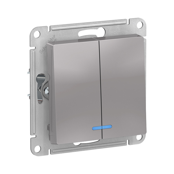 Schneider Electric ATLASDESIGN 2-клавишный ВЫКЛЮЧАТЕЛЬ с подсветкой,механизм, АЛЮМИНИЙ ТЦ Евроремонт