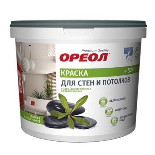 Краска ОРЕОЛ ВДАК белоснежная для/стен/потолков 13кг ТЦ Евроремонт