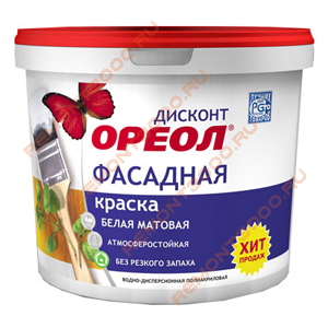 Краска ОРЕОЛ ВДАК ДИСКОНТфасадная, атмосф. 6,5кг (6496)(1864) ТЦ Евроремонт